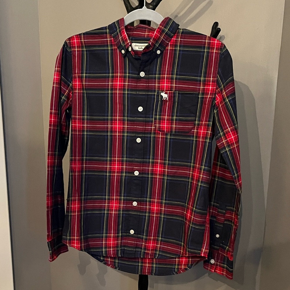 Abercrombie Kids Boys’ Tartan Red and Blue Button-Down Shirt